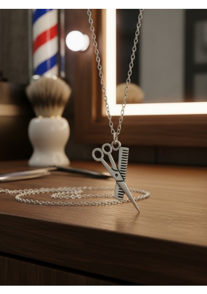 Berber - Makas - Tarak Gümüş Kaplama Düz Zincir Kolye fırsatları