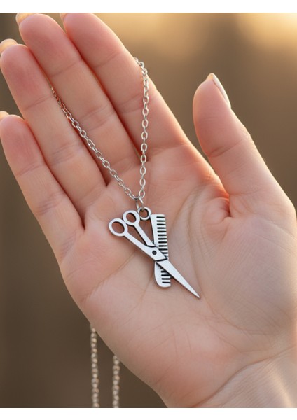 Berber - Makas - Tarak Gümüş Kaplama Düz Zincir Kolye indirimleri