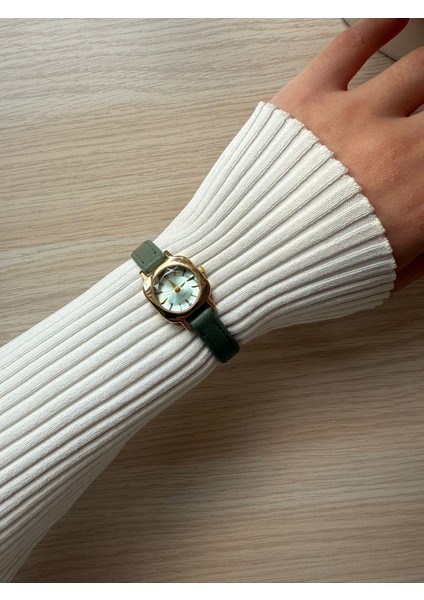 Retro Minimal Deri Kordon Vintage Kadın Kol Saati Su Yeşili modelleri