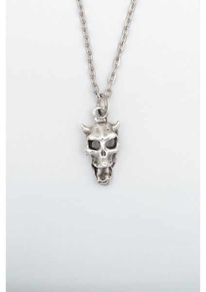 Minimal Diablo - Şeytan Gümüş Kaplama Düz Zincir Kolye