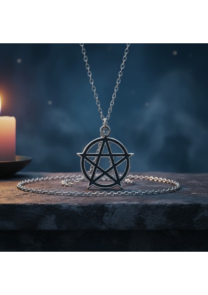Pentagram Yıldızı Gümüş Kaplama Düz Zincir Kolye fırsatları