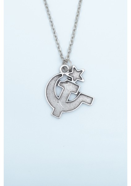 Orak Çekiç Gümüş Kaplama Düz Zincir Kolye