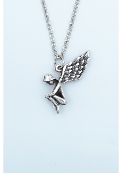 Kanatlı Melek - Peri Gümüş Kaplama Düz Zincir Kolye