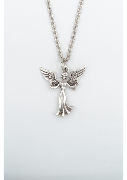 Minimal Kanatlı Melek Gümüş Kaplama Düz Zincir Kolye