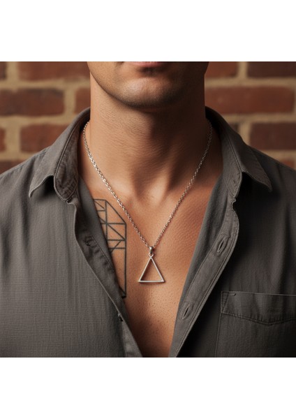 Üçgen Geometrik Gümüş Kaplama Düz Zincir Kolye fiyatları