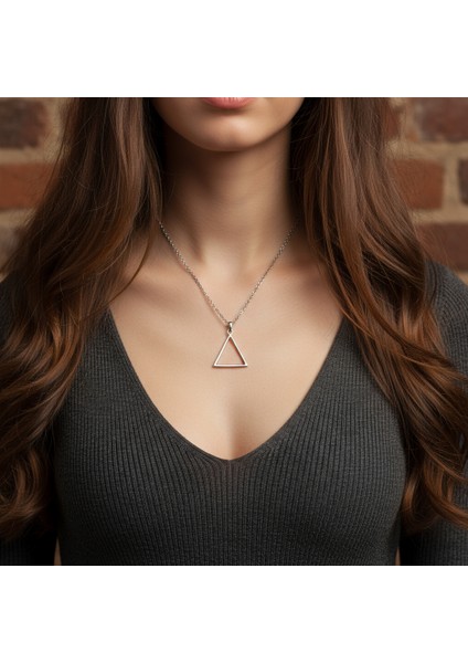 Üçgen Geometrik Gümüş Kaplama Düz Zincir Kolye modelleri