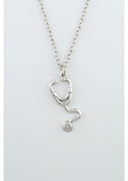 Doktor Steteskop Gümüş Kaplama Düz Zincir Kolye