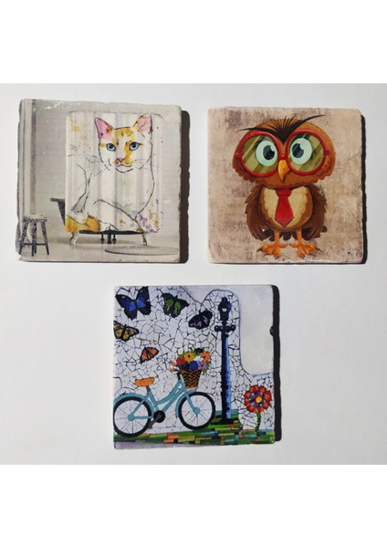 3'lü Renkli Doğal Taş Banyo Gider Kapağı Süsü, 10X10 cm