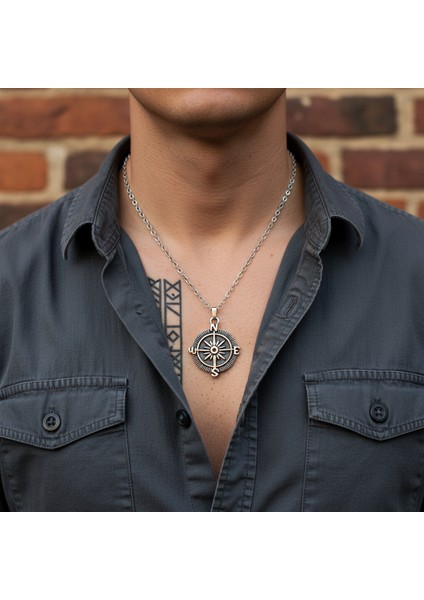 Pusula Gümüş Kaplama Düz Zincir Kolye fiyatları