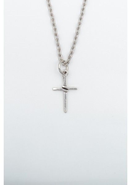 Minimal Haç Gümüş Kaplama Düz Zincir Kolye