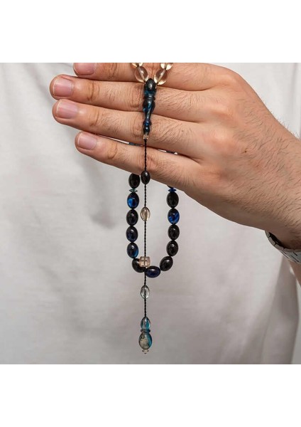 Hk Sıkma Kehribar Tesbih Kapsül Kesim Mavi Siyah Alacalı (33 Tane Metal Püskülsüz)|gümüş Takı Hediyelik Ürünler fiyatları