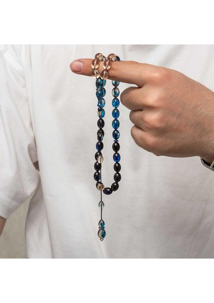 Hk Sıkma Kehribar Tesbih Kapsül Kesim Mavi Siyah Alacalı (33 Tane Metal Püskülsüz)|gümüş Takı Hediyelik Ürünler fırsatları