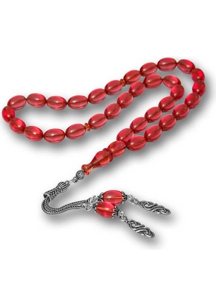 Hk Sıkma Kehribar Tesbih Gümüş Püsküllü Ateş|gümüş Takı Hediyelik Ürünler