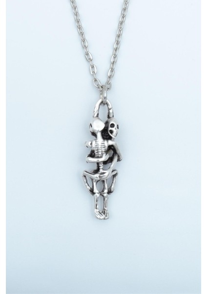Sarılan İskelet Gümüş Kaplama Düz Zincir Kolye