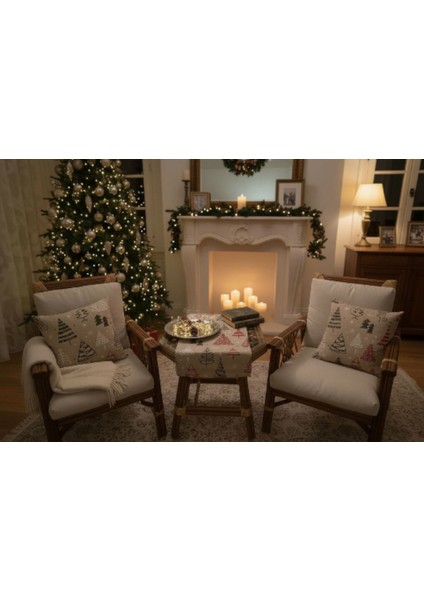 2’li Noel Kırlent Kılıfı & Runner 3'lü Set | Yılbaşı Temalı Dekoratif Yastık Kılıfı & Runner Set fiyatları