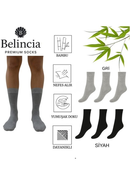 Bambu Siyah ve Gri Kadın Çorap Yarım Konç 6'lı Paket ( 3 Siyah - 3 Gri )