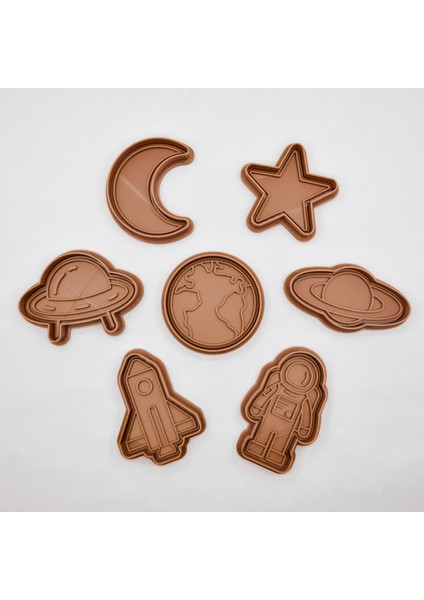 Uzay Temalı Kurabiye Kalıbı Seti – 7’li | Ay – Yıldız – Dünya – Uzaylı – Roket – Gezegen – Astronot modelleri