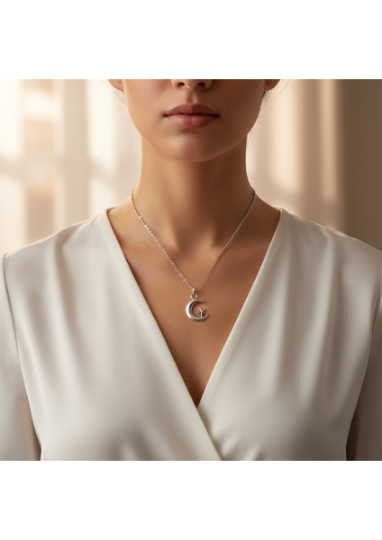 Ay Yıldız Gümüş Kaplama Düz Zincir Kolye fiyatları