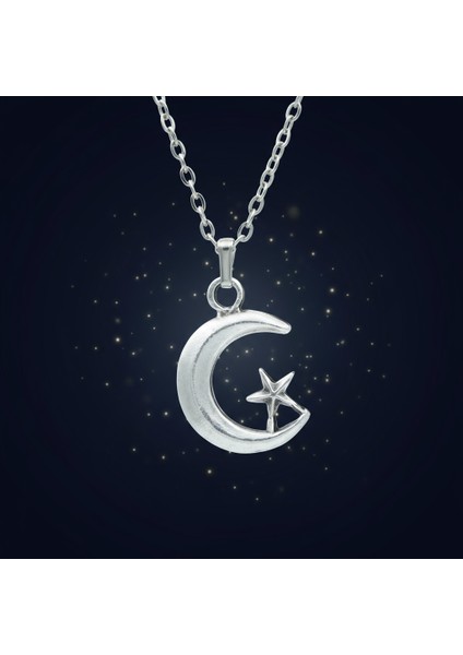 Ay Yıldız Gümüş Kaplama Düz Zincir Kolye modelleri
