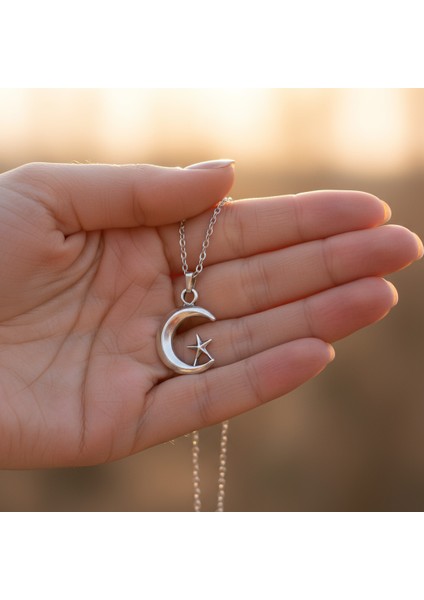 Ay Yıldız Gümüş Kaplama Düz Zincir Kolye fırsatları