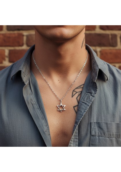 Minimal Pentagram Gümüş Kaplama Düz Zincir Kolye
