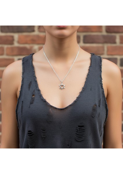 Minimal Pentagram Gümüş Kaplama Düz Zincir Kolye fiyatları