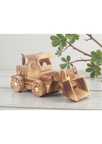 El Yapımı Doğal Ahşap Kepçe Oyuncak Inşaat Iş Makinesi Maket Model Araç Çocuklara Özel Hediye Araç