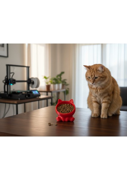 Kedi Figürlü Mama Kabı – Yükseltilmiş Ergonomik Tasarım | Renkli Sevimli Kedi Mama & Su Kabı
