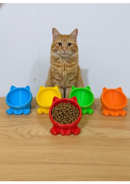 Kedi Figürlü Mama Kabı – Yükseltilmiş Ergonomik Tasarım | Renkli Sevimli Kedi Mama & Su Kabı fiyatları