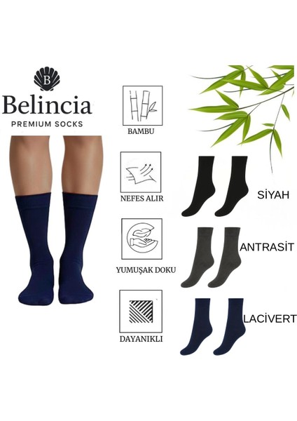 Bambu Erkek Soket Uzun Düz Asorti Çorap Dikişsiz 6'lı Paket (2 Siyah - 2 Lacivert - 2 Antrasit )