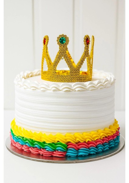 Altın Işıltılı Pasta Tacı Pasta Üstü Taç Plastik Malzeme 8x8 cm fiyatları