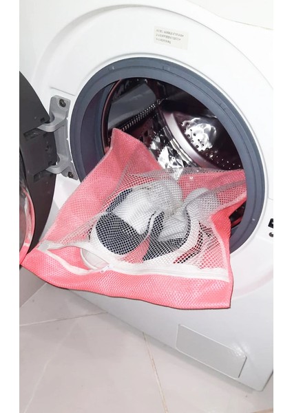 Pembe Fermuarlı - Hassas Çamaşır Terlik Ayakkabı Yıkama Filesi Büyük Boy
