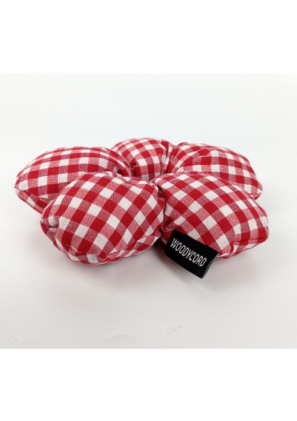 El Yapımı Pötikare Desenli Scrunchies Toka - Kırmızı Beyaz fiyatları
