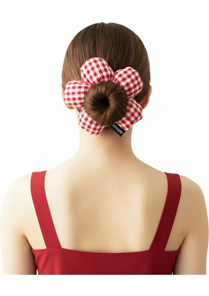 El Yapımı Pötikare Desenli Scrunchies Toka - Kırmızı Beyaz modelleri
