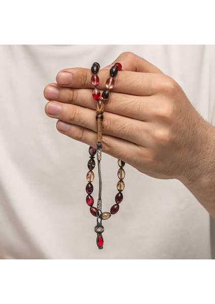 Hk Sıkma Kehribar Tesbih Gümüş Kazaz Püsküllü 1000 Ayar |gümüş Takı Hediyelik Ürünler