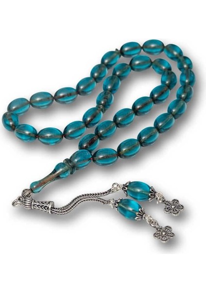 Hk Sıkma Kehribar Tesbih Gümüş Püsküllü Ateş|gümüş Takı Hediyelik Ürünler