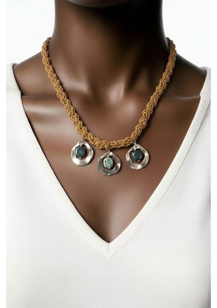 Hint Akik Detaylı Örme Kolye