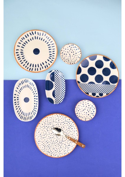 Porselen Spotty Kahvaltı ve Ikram Takımı 6 Kişilik 14 Parça