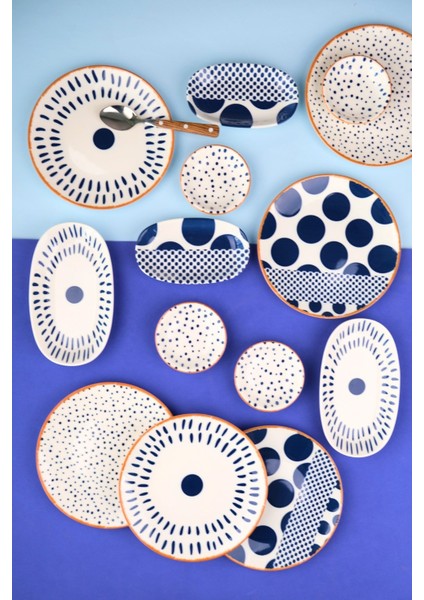 Porselen Spotty Kahvaltı ve Ikram Takımı 6 Kişilik 14 Parça