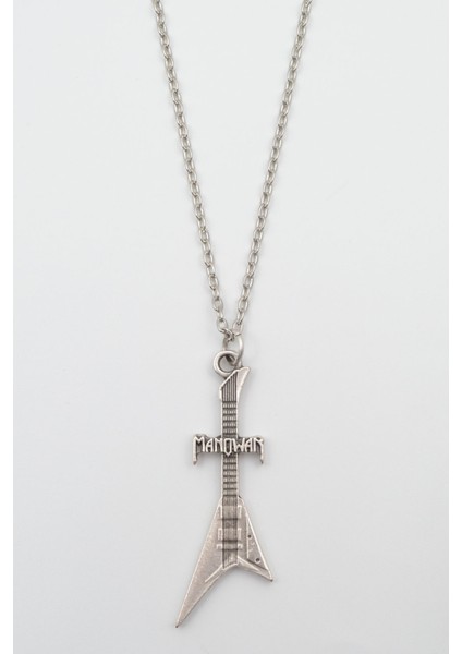 Manowar Elektro Gitar Gümüş Kaplama Düz Zincir Kolye