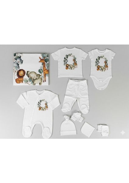 Bebek Animal Baskılı Hastane Çıkışı %100 Pamuk 10'lu Set Unisex Yenidoğan modelleri