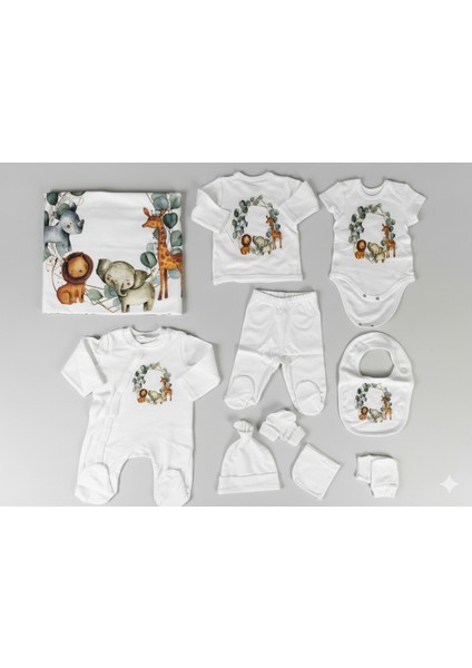 Bebek Animal Baskılı Hastane Çıkışı %100 Pamuk 10'lu Set Unisex Yenidoğan fırsatları