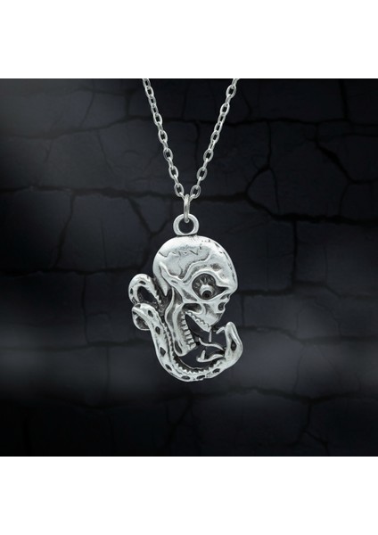Yılan - Kuru Kafa - Venom Gümüş Kaplama Düz Zincir Kolye modelleri