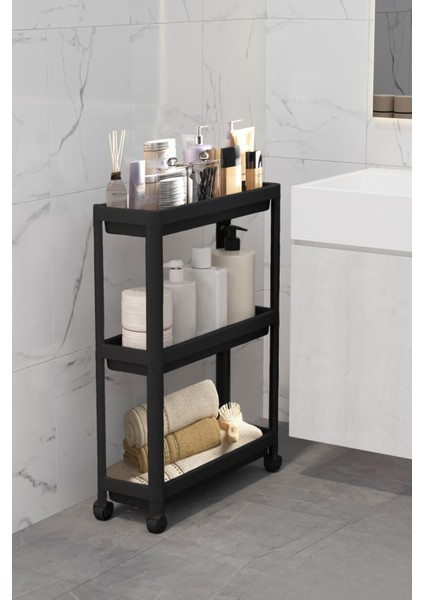 3 Katlı Çok Amaçlı Slim Tekerlekli Raf, Mutfak ve Banyo Düzenleyici