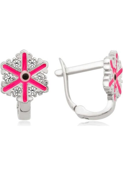 Hk Gümüş Çocuk Küpe Pembe Kar Tanesi |gümüş Takı Hediyelik Ürünler