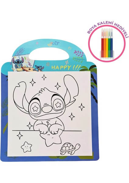Stitch Boyama Seti – Çocuklar Için Etkinlikli Boyama Defteri + Hediye 6 Renk Kalem