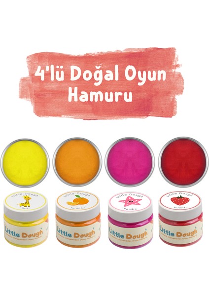 - 4'lü Doğal Oyun Hamuru - 4*150GRAM - Sarı, Turuncu, Pembe, Kırmızı
