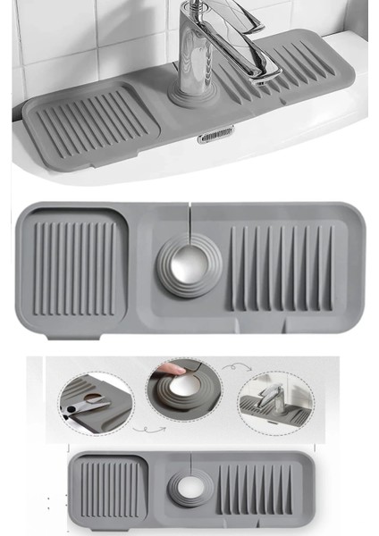 Elastik Mutfak Banyo Musluk Matı Düzenleyici Kaydırmaz Taban Organizer Lavabo Kenar Matı