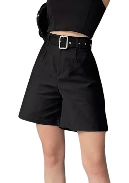 Rahat Kesim Kemerli Şort -Si̇yah modelleri