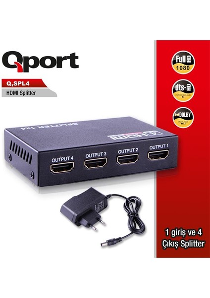 Qport Q-Spl4 Full Hd 1 Giriş 4çıkışlı HDMI Splıtter (Sinyal Çoğaltıcı)